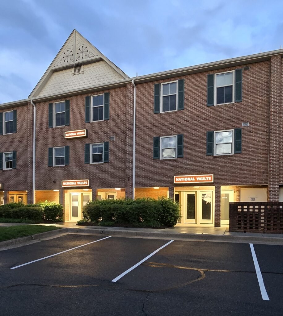 Exterior of National Vaults private safe and safe deposit box rentals facility in Great Falls Virginia